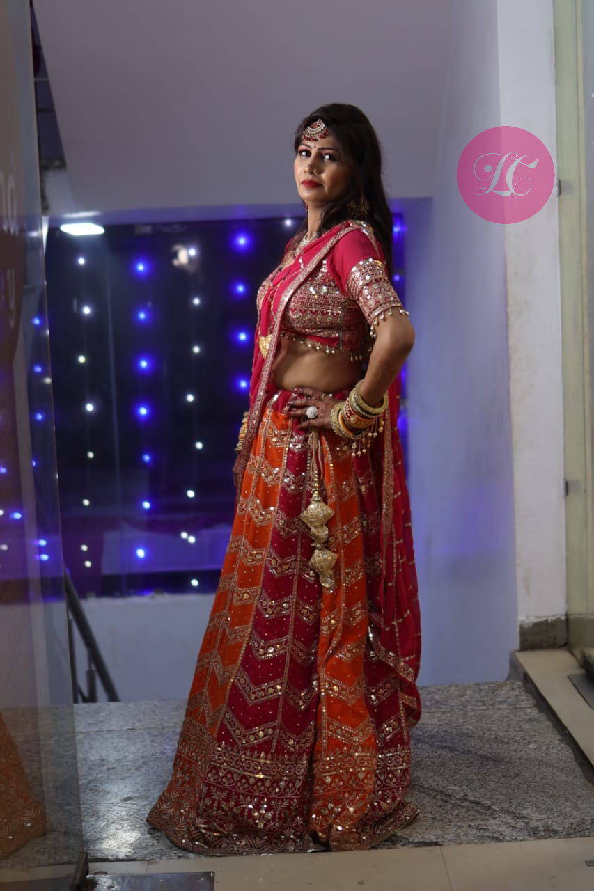 Pink Orange Color Georgette Sequence Work Wedding Wear Lehenga