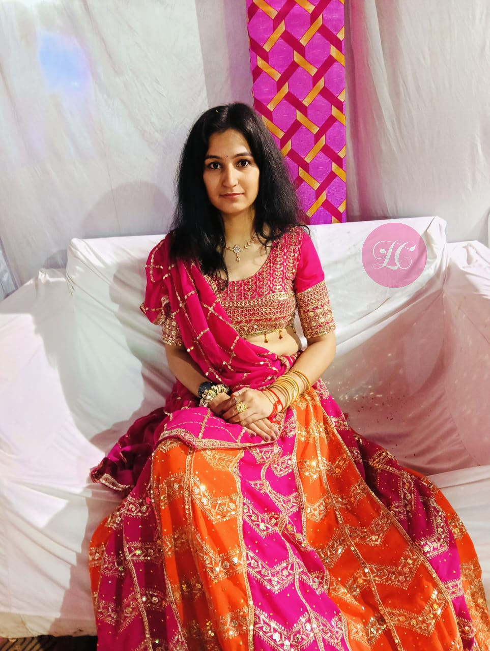 Pink Orange Color Georgette Sequence Work Wedding Wear Lehenga