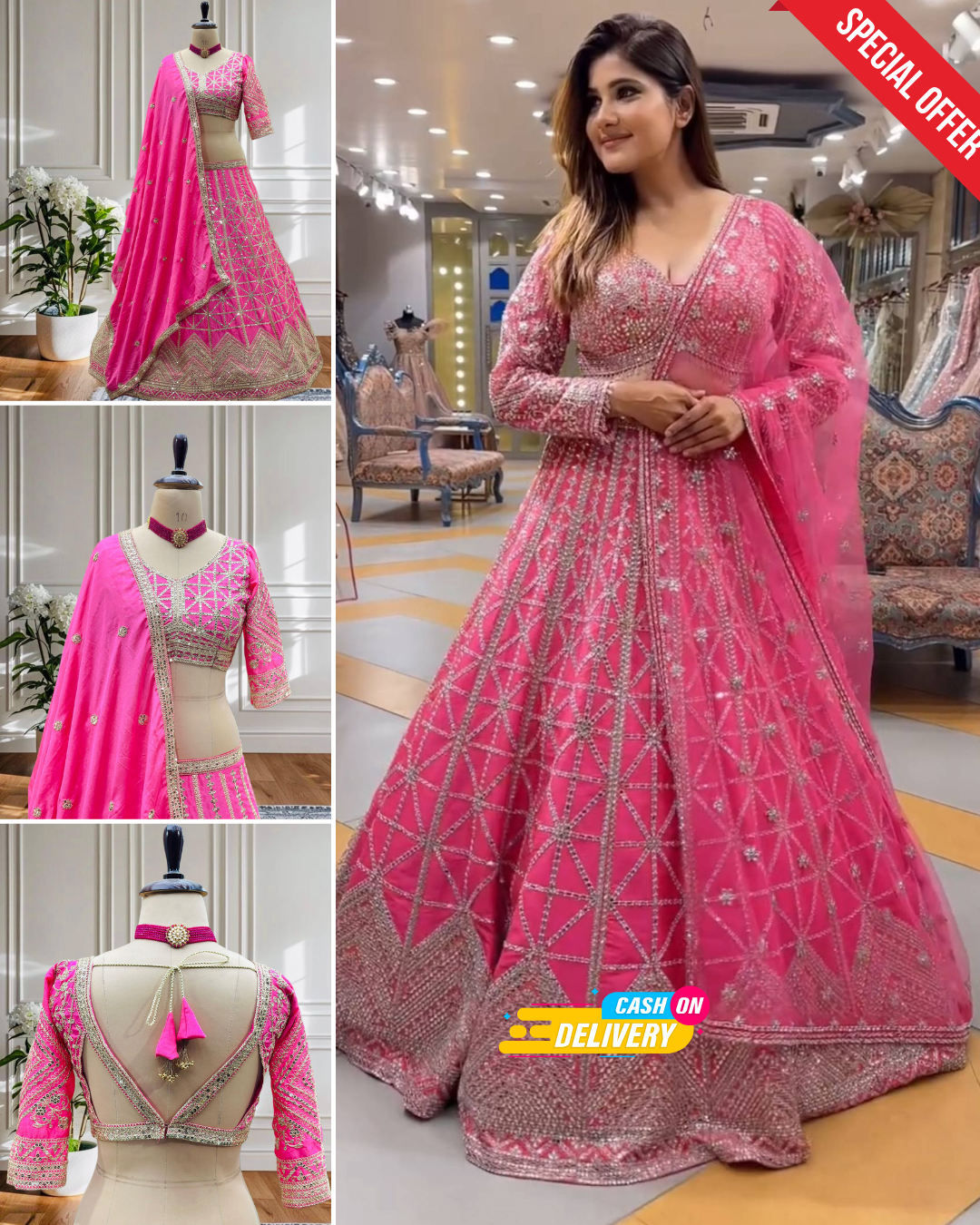 Women's Pink Color Chinon Silk Sequence Coding Work Lehenga Choli