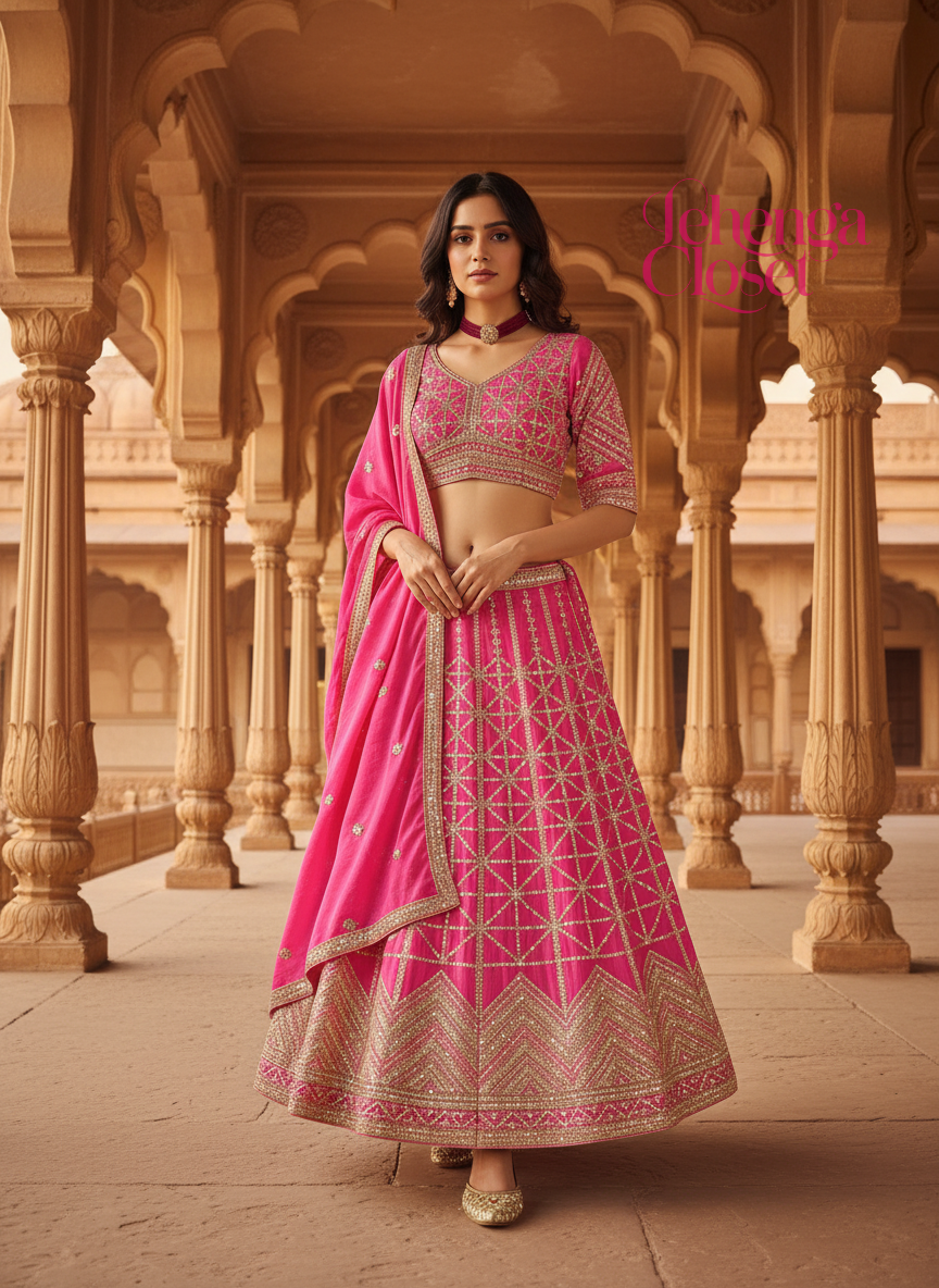 Women's Pink Color Chinon Silk Sequence Coding Work Lehenga Choli