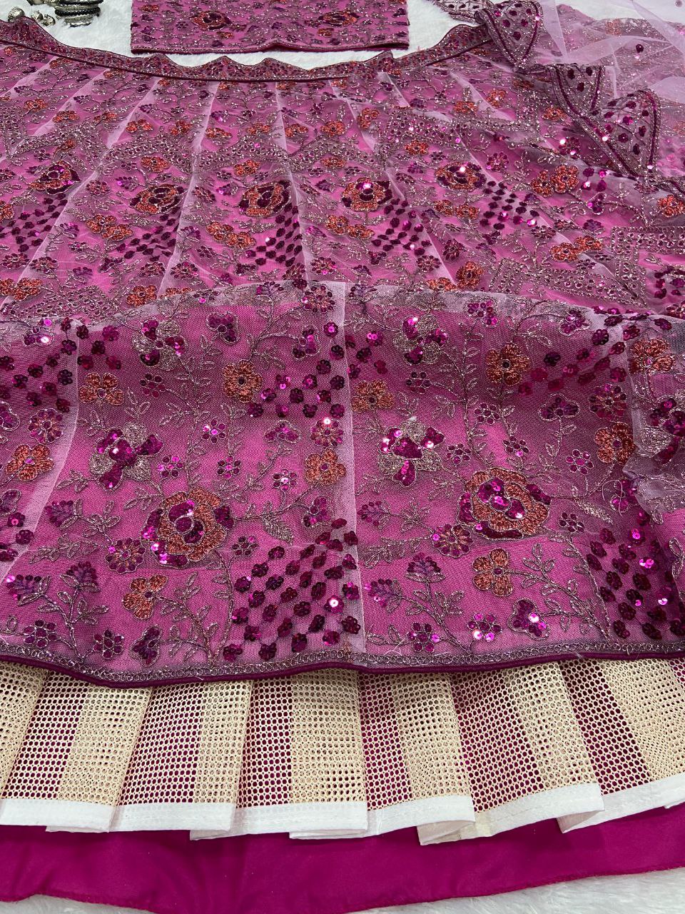 Wedding Wear Pink Soft Net Heavy Embroidered Lehenga Choli