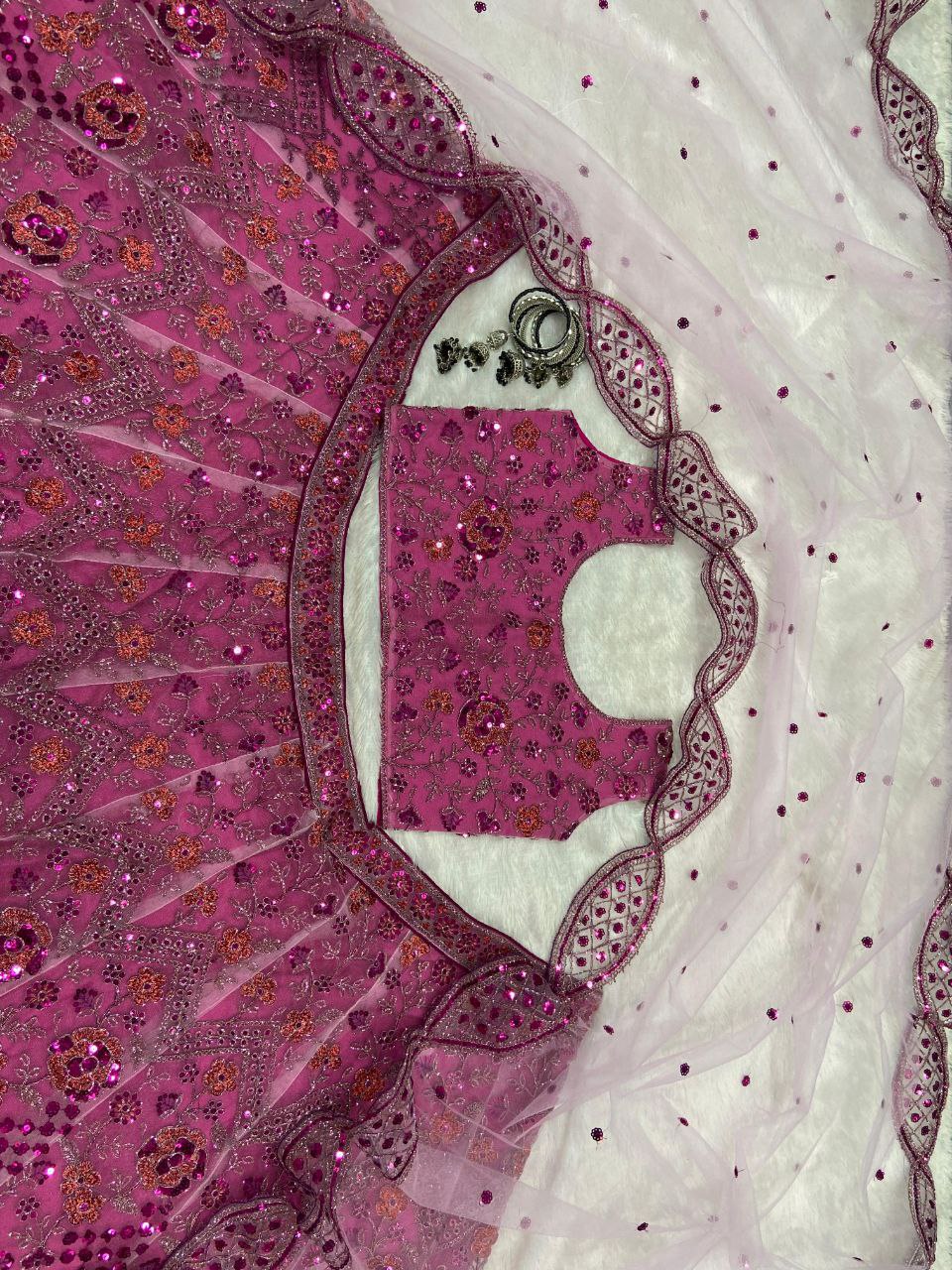 Wedding Wear Pink Soft Net Heavy Embroidered Lehenga Choli