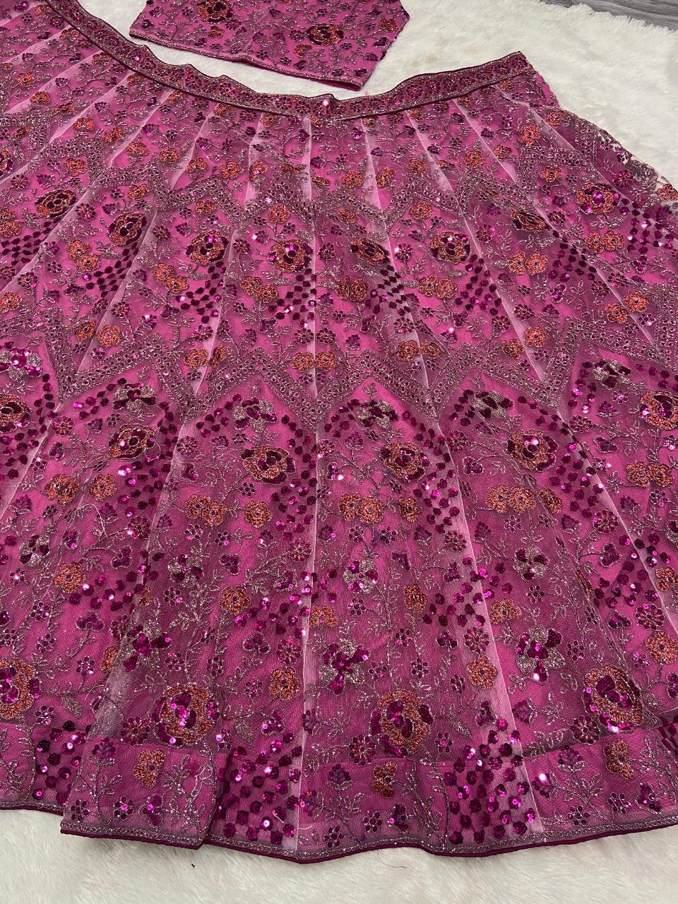 Wedding Wear Pink Soft Net Heavy Embroidered Lehenga Choli