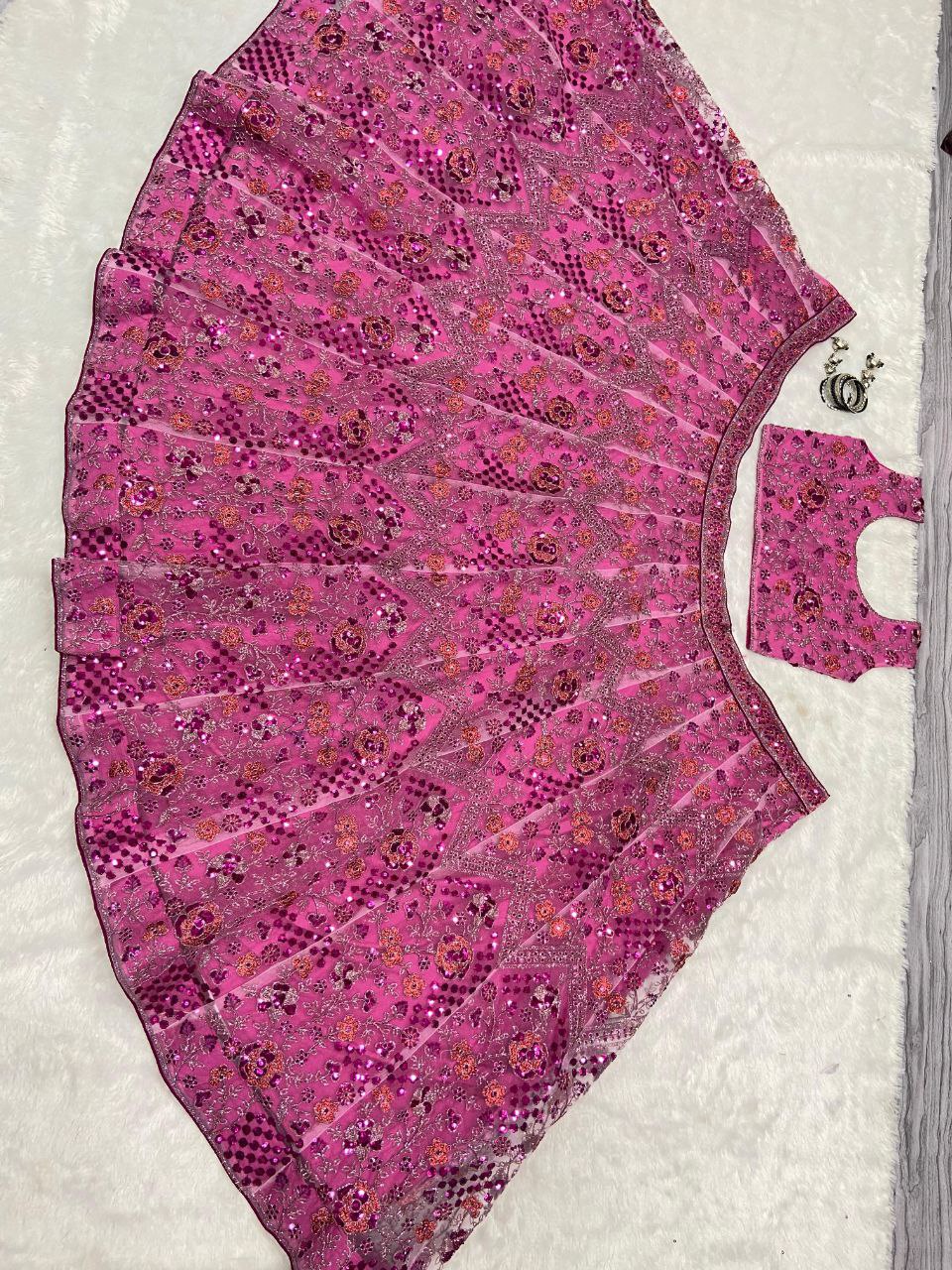 Wedding Wear Pink Soft Net Heavy Embroidered Lehenga Choli