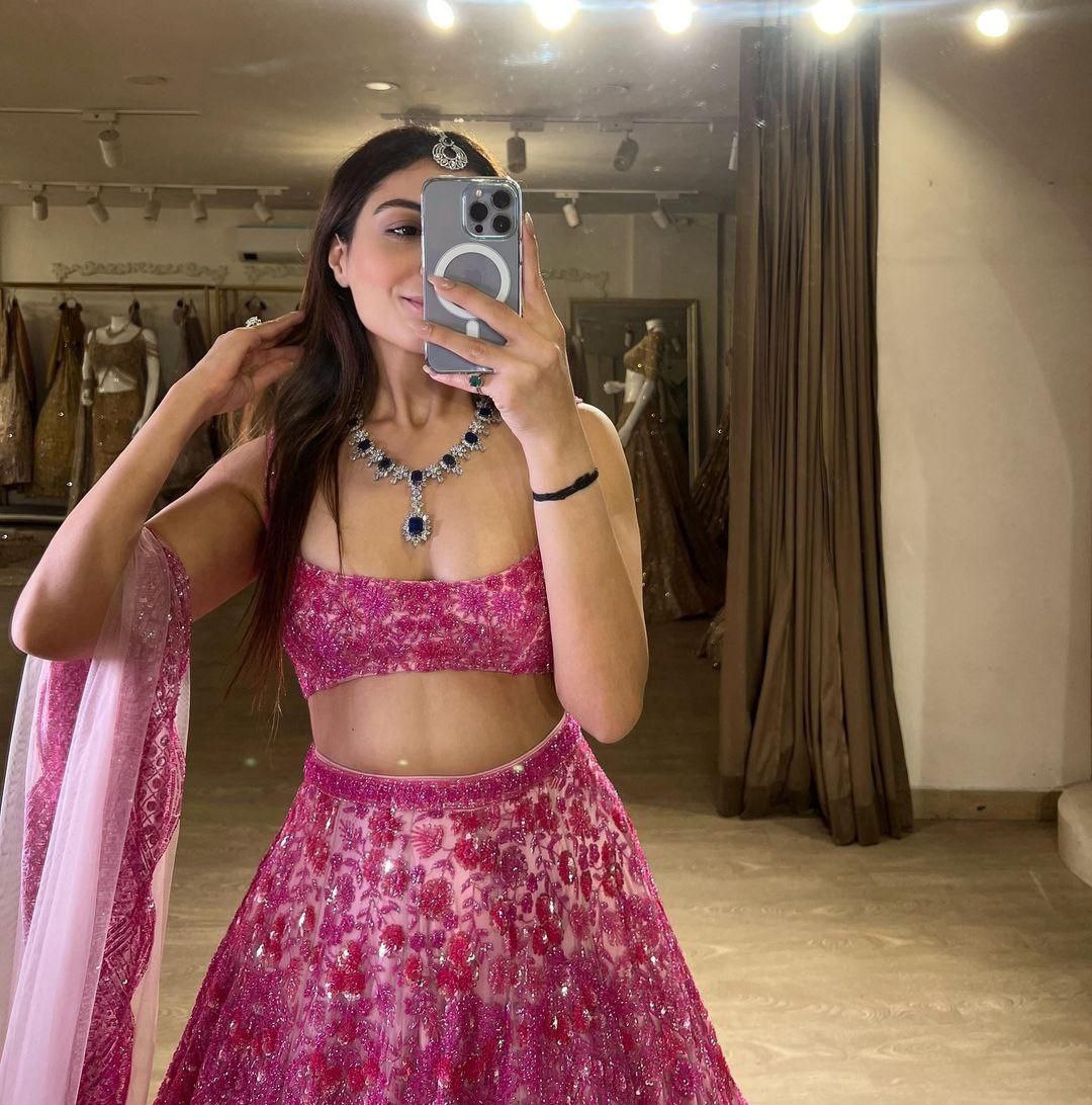 Wedding Wear Pink Soft Net Heavy Embroidered Lehenga Choli