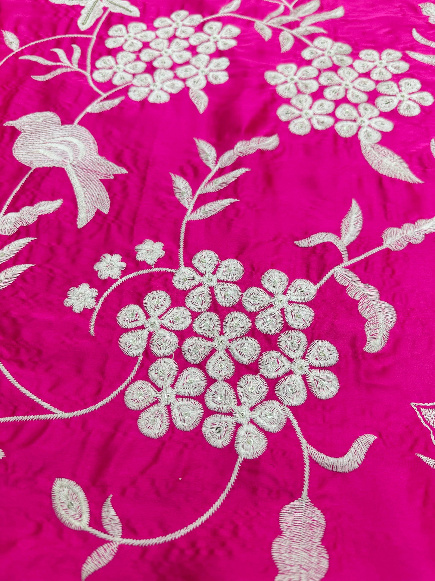 Pink Satin Silk White Thread Work Stitched Suit Set