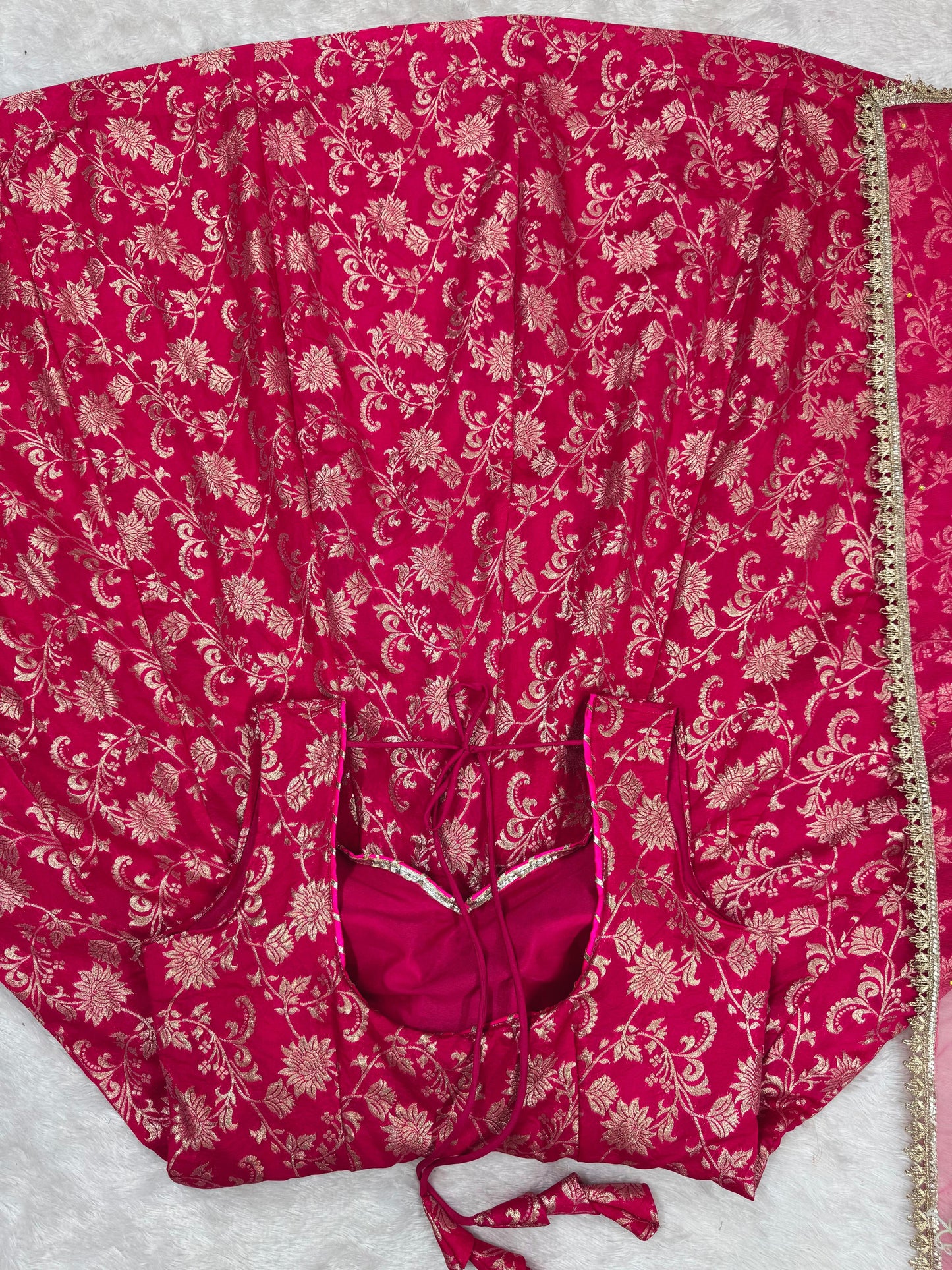 Pink Jacquard Silk Ready to Wear Gown For Girls