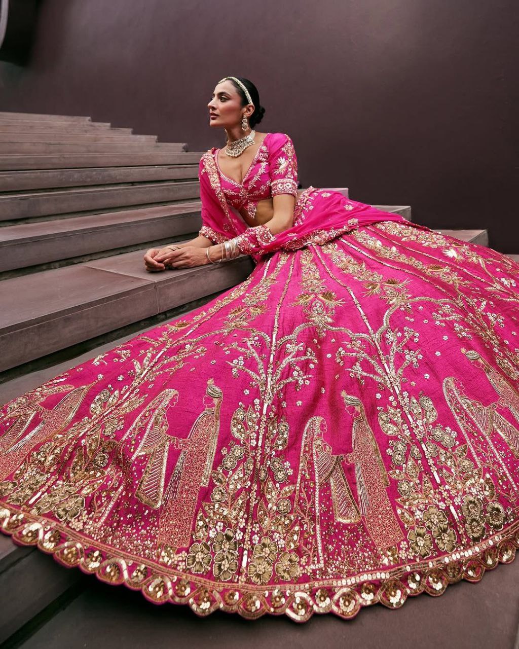 Pink Color Tafeta Silk Embroidered Semi Stitched Lehenga Choli