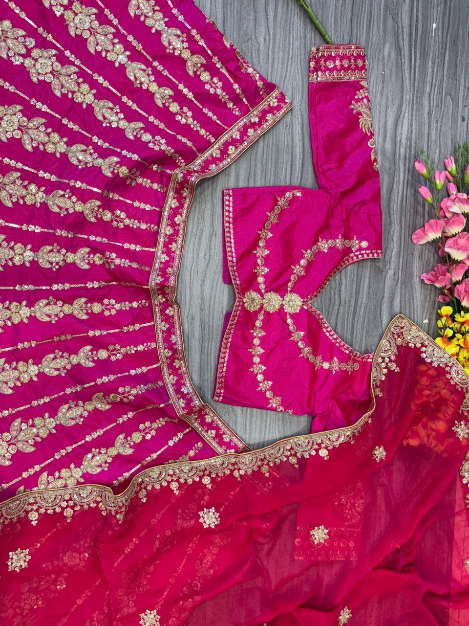 Pink Color Tafeta Silk Embroidered Semi Stitched Lehenga Choli
