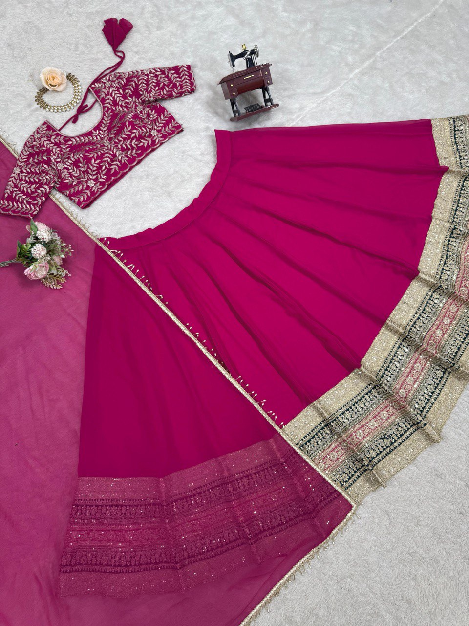 Pink Georgette Embroidered Lehenga Choli