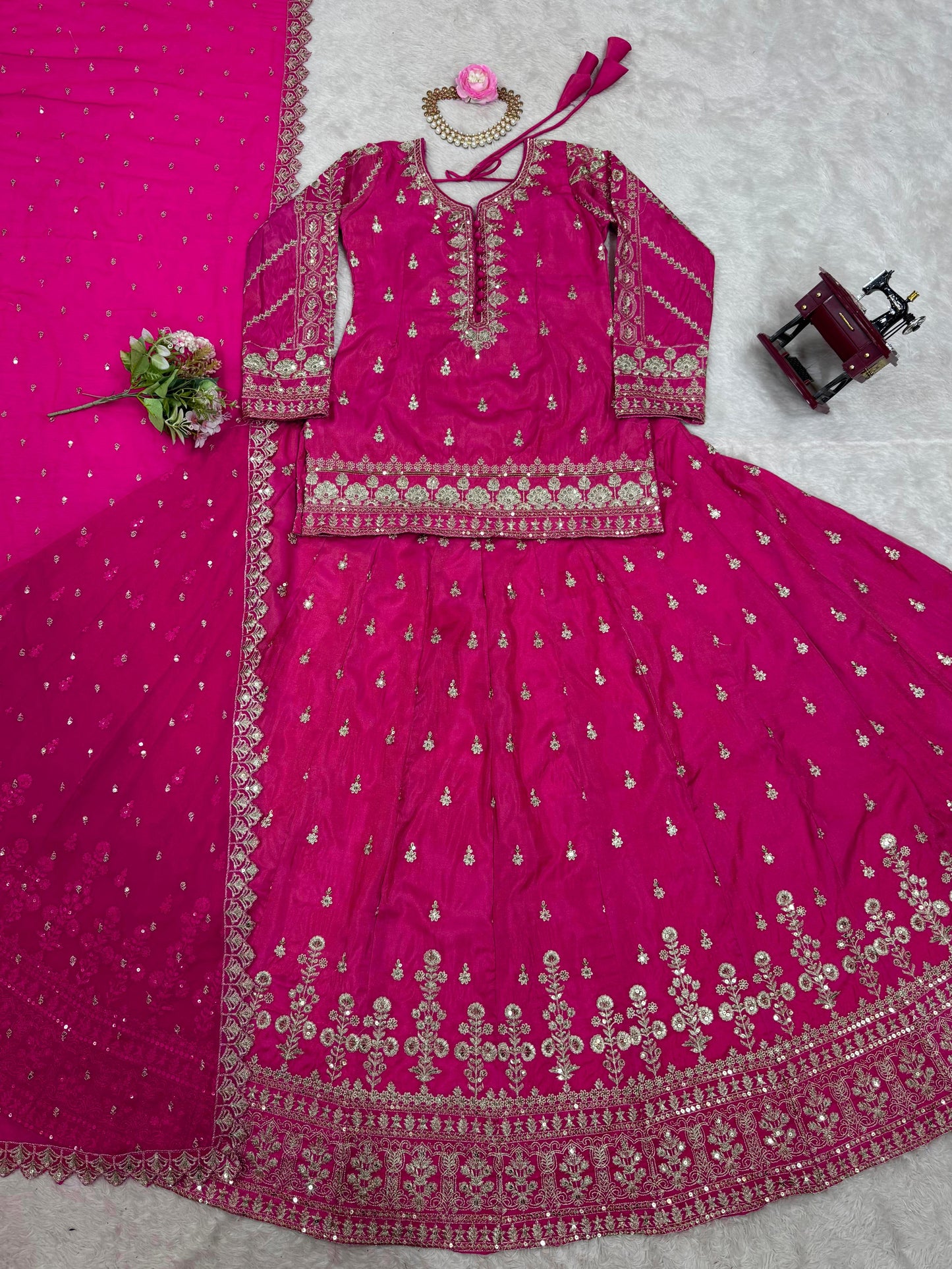 Pink Color Simran Silk Stitched Top With Semi Stitched Lehenga Dupatta