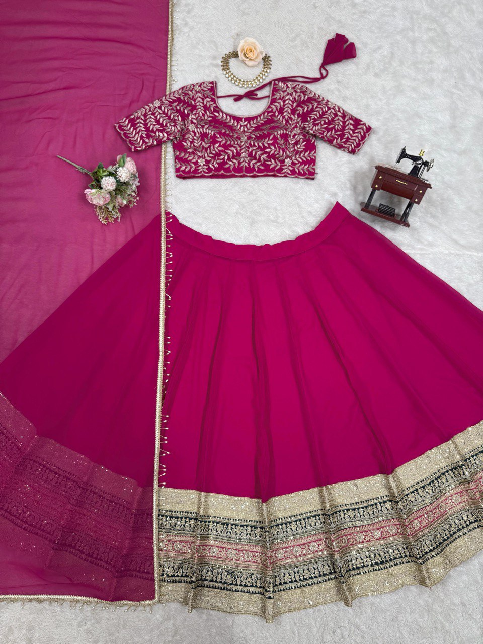 Pink Georgette Embroidered Lehenga Choli