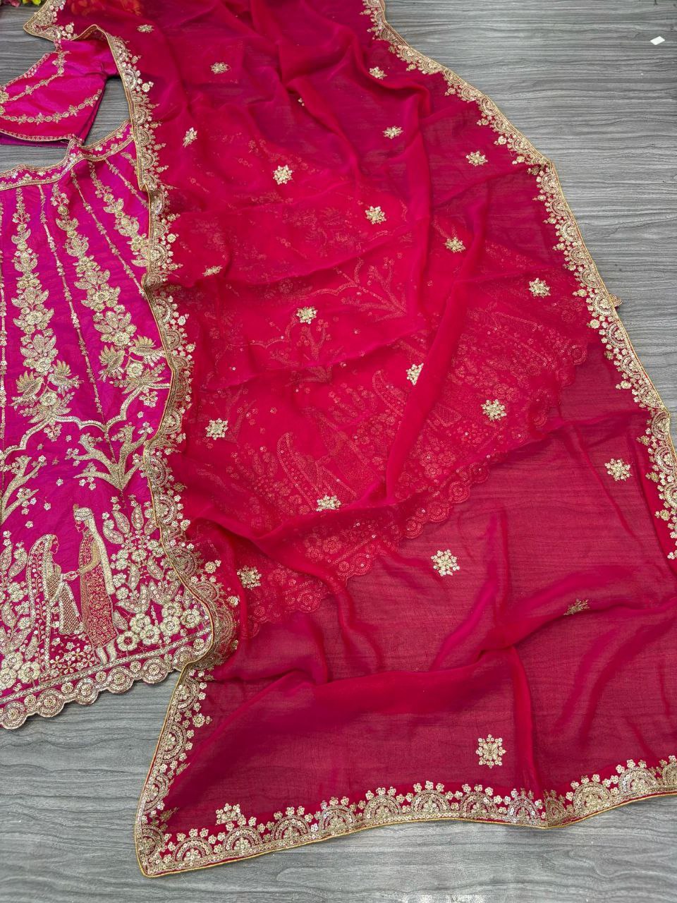 Pink Color Tafeta Silk Embroidered Semi Stitched Lehenga Choli