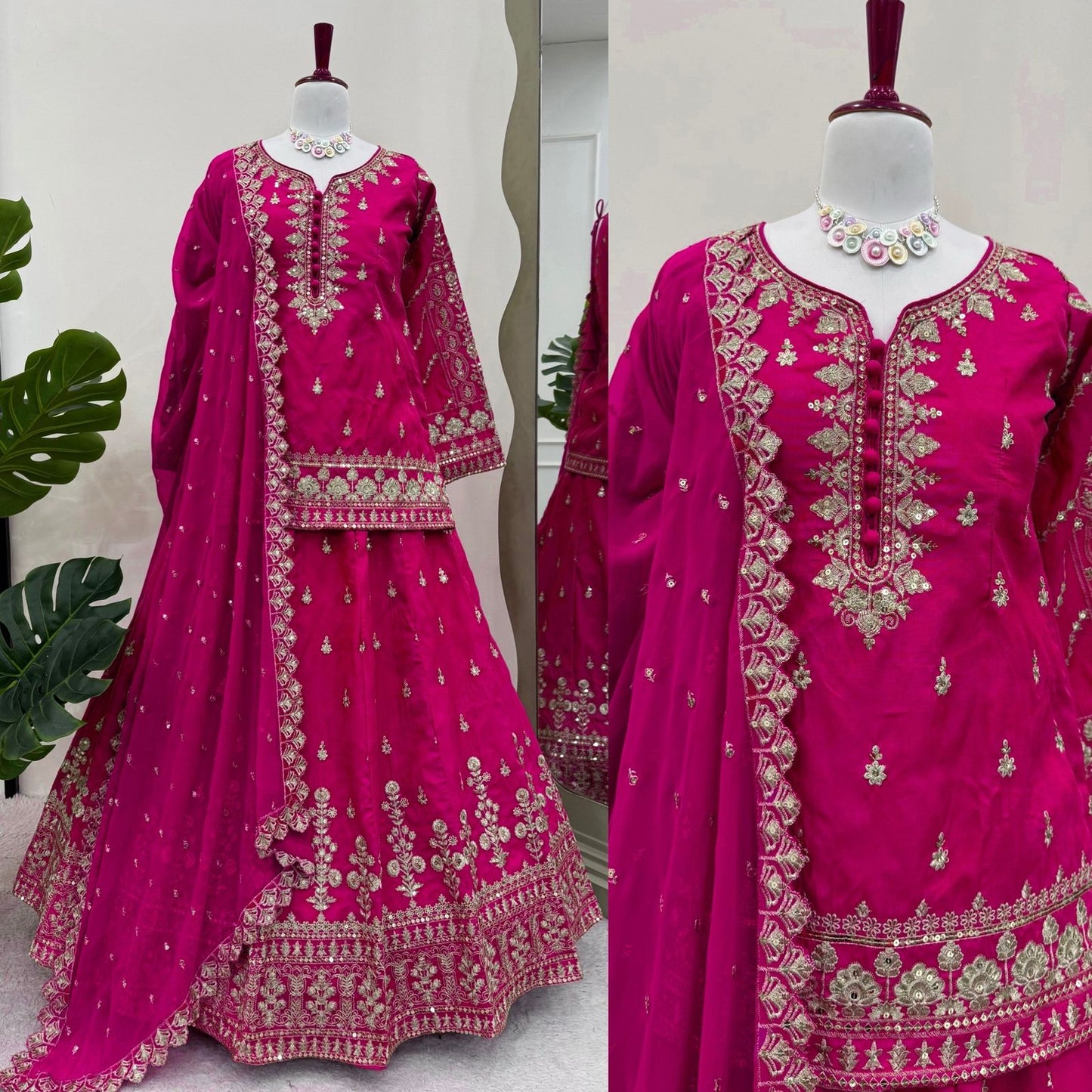 Pink Color Simran Silk Stitched Top With Semi Stitched Lehenga Dupatta