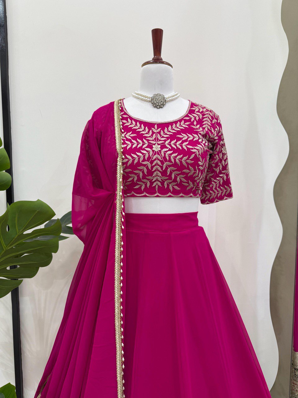 Pink Georgette Embroidered Lehenga Choli