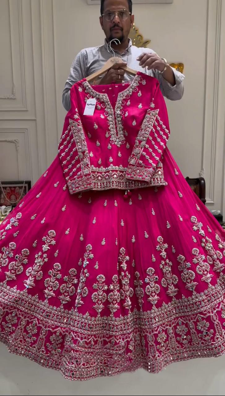 Pink Color Simran Silk Stitched Top With Semi Stitched Lehenga Dupatta