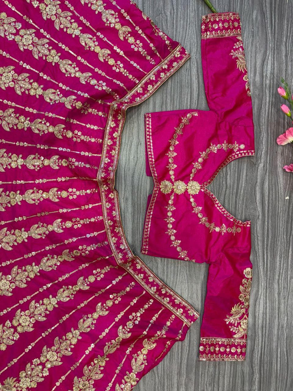 Pink Color Tafeta Silk Embroidered Semi Stitched Lehenga Choli