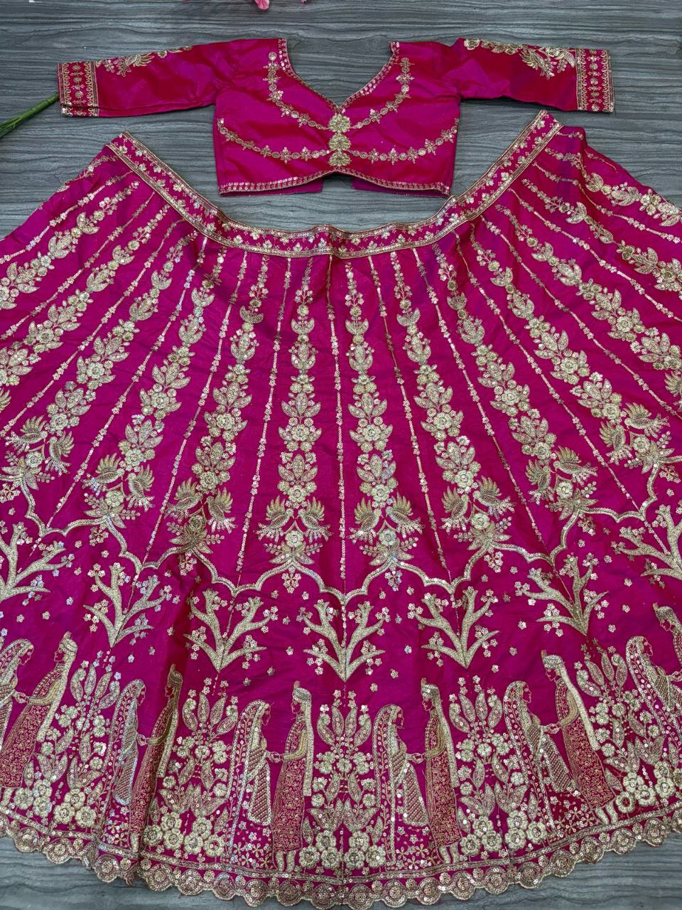 Pink Color Tafeta Silk Embroidered Semi Stitched Lehenga Choli