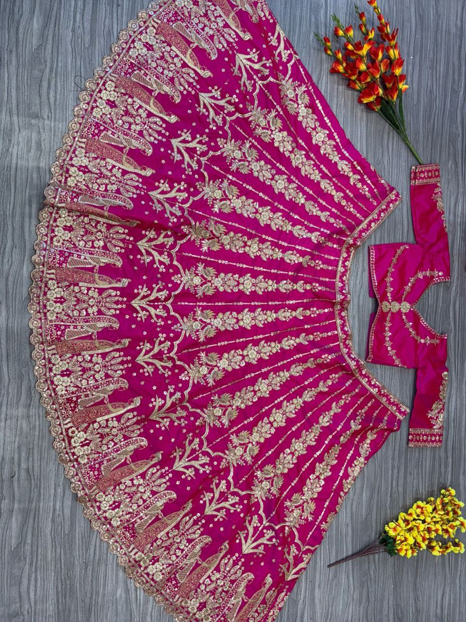 Pink Color Tafeta Silk Embroidered Semi Stitched Lehenga Choli