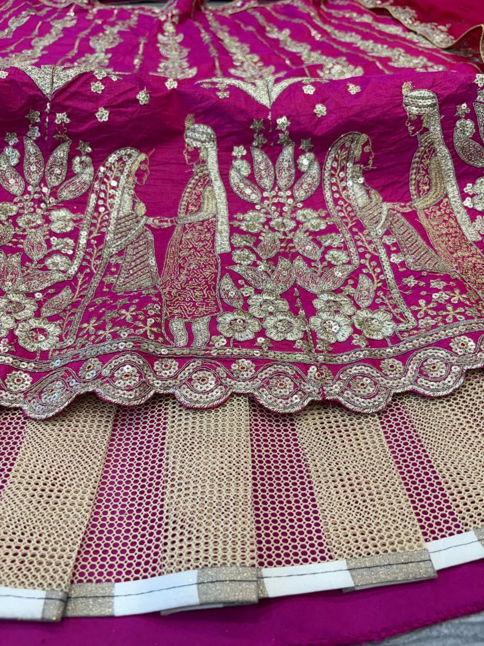 Pink Color Tafeta Silk Embroidered Semi Stitched Lehenga Choli