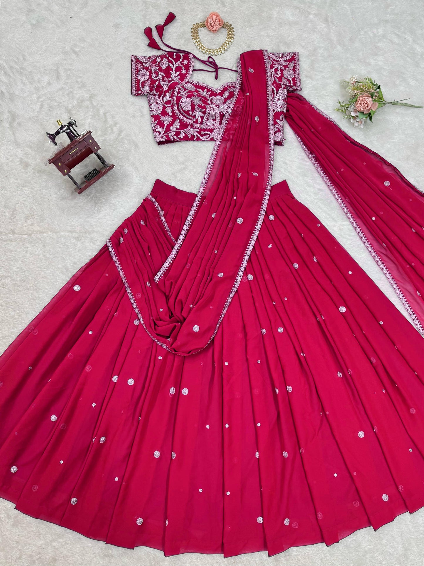 Pink Color 1 Min Ready to Wear Ruffle Style Georgette Lehenga Saree ⭐⭐⭐⭐⭐(4.9/5)