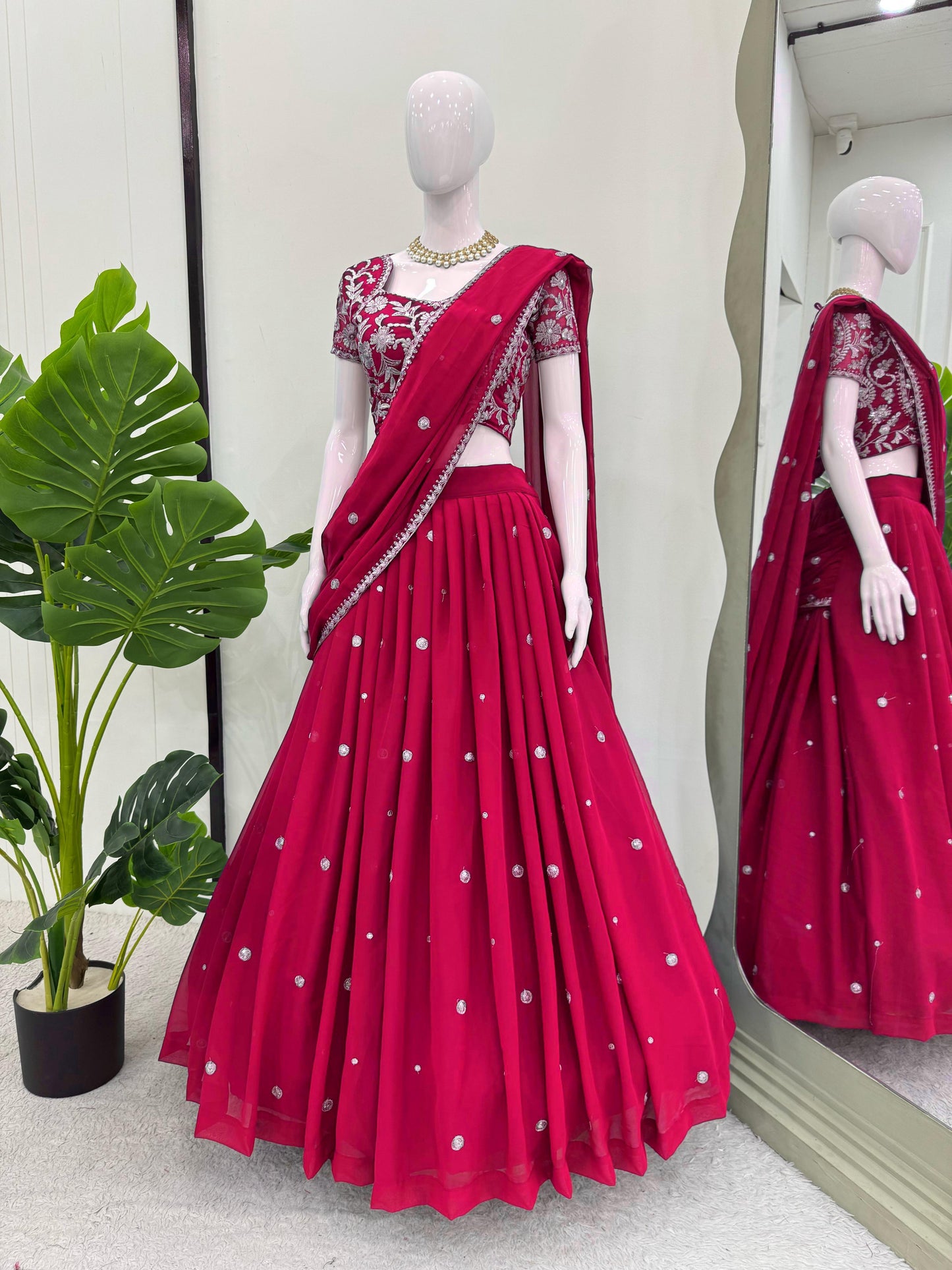 Pink Color 1 Min Ready to Wear Ruffle Style Georgette Lehenga Saree ⭐⭐⭐⭐⭐(4.9/5)