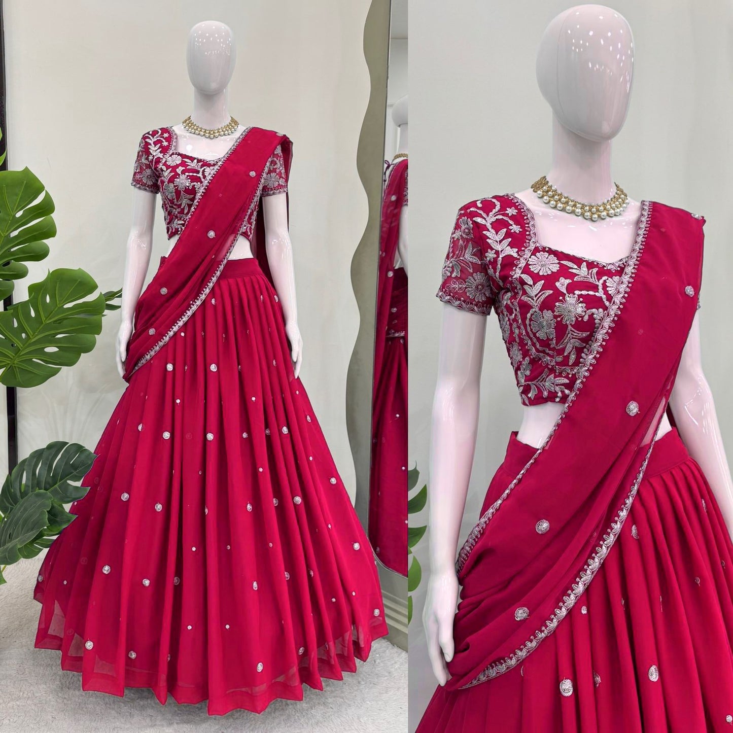 Pink Color 1 Min Ready to Wear Ruffle Style Georgette Lehenga Saree ⭐⭐⭐⭐⭐(4.9/5)