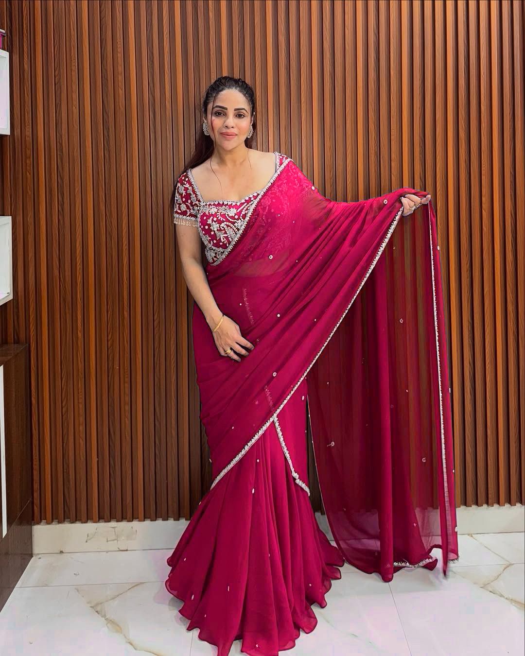 Pink Color 1 Min Ready to Wear Ruffle Style Georgette Lehenga Saree ⭐⭐⭐⭐⭐(4.9/5)