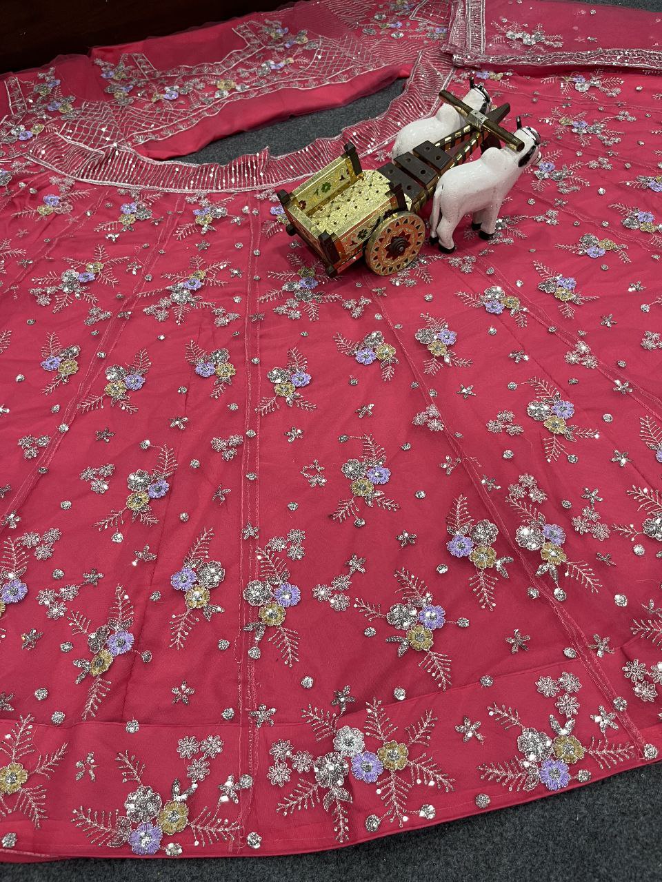 Carrot Pink Soft Net Sequence Semi Stitched Lehenga Choli