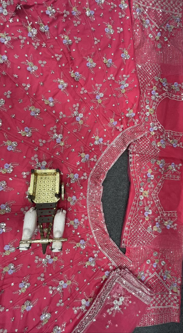 Carrot Pink Soft Net Sequence Semi Stitched Lehenga Choli