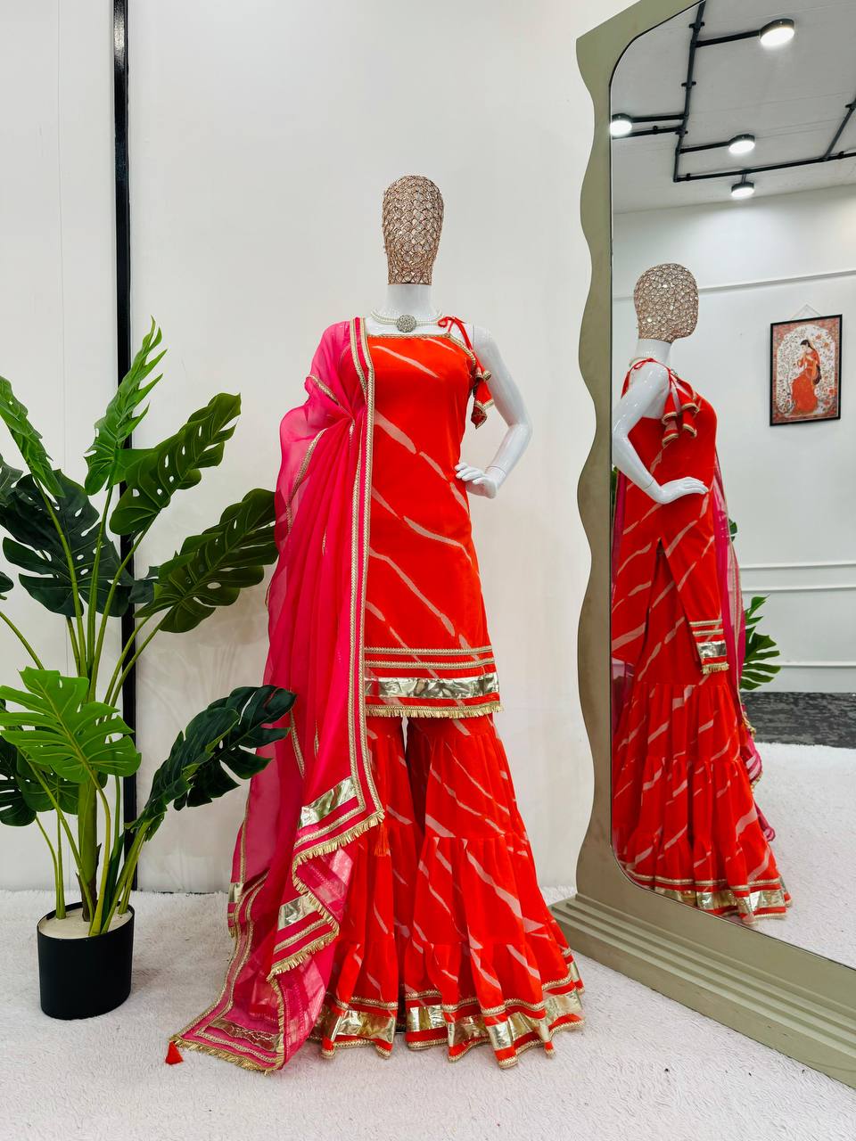 Orange color Georgette Ready Made Sharara Suit Set For Women
