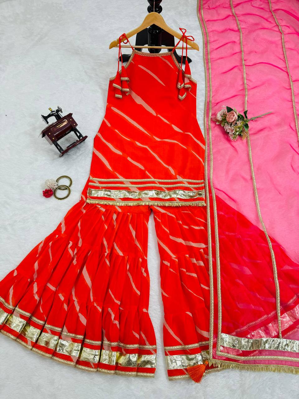 Orange color Georgette Ready Made Sharara Suit Set For Women