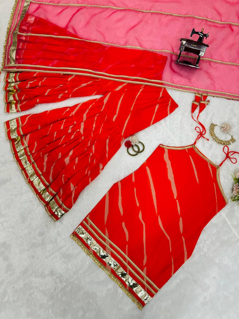 Orange color Georgette Ready Made Sharara Suit Set For Women