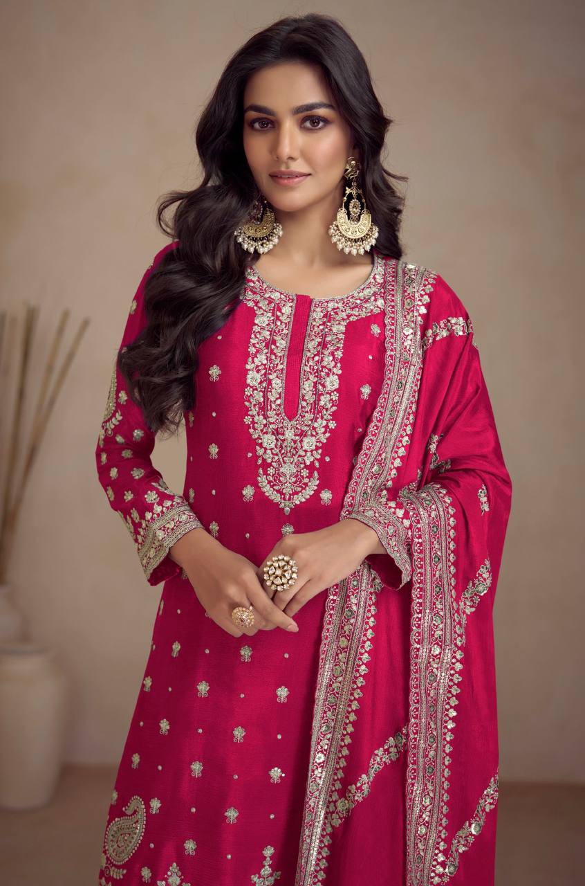 Pink Color Chion Embroidered Work Full Stiched Sharara Suit