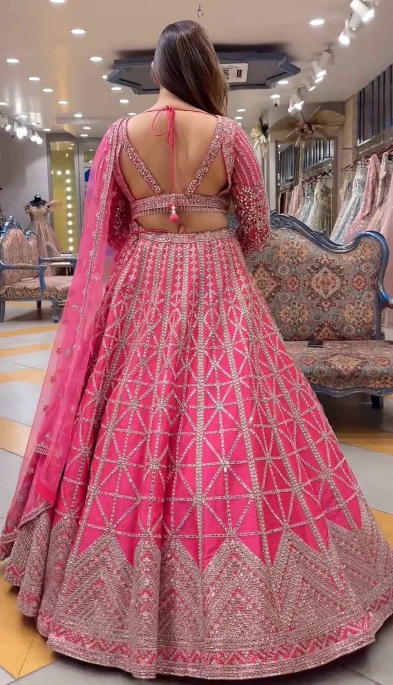 Women's Pink Color Chinon Silk Sequence Coding Work Lehenga Choli