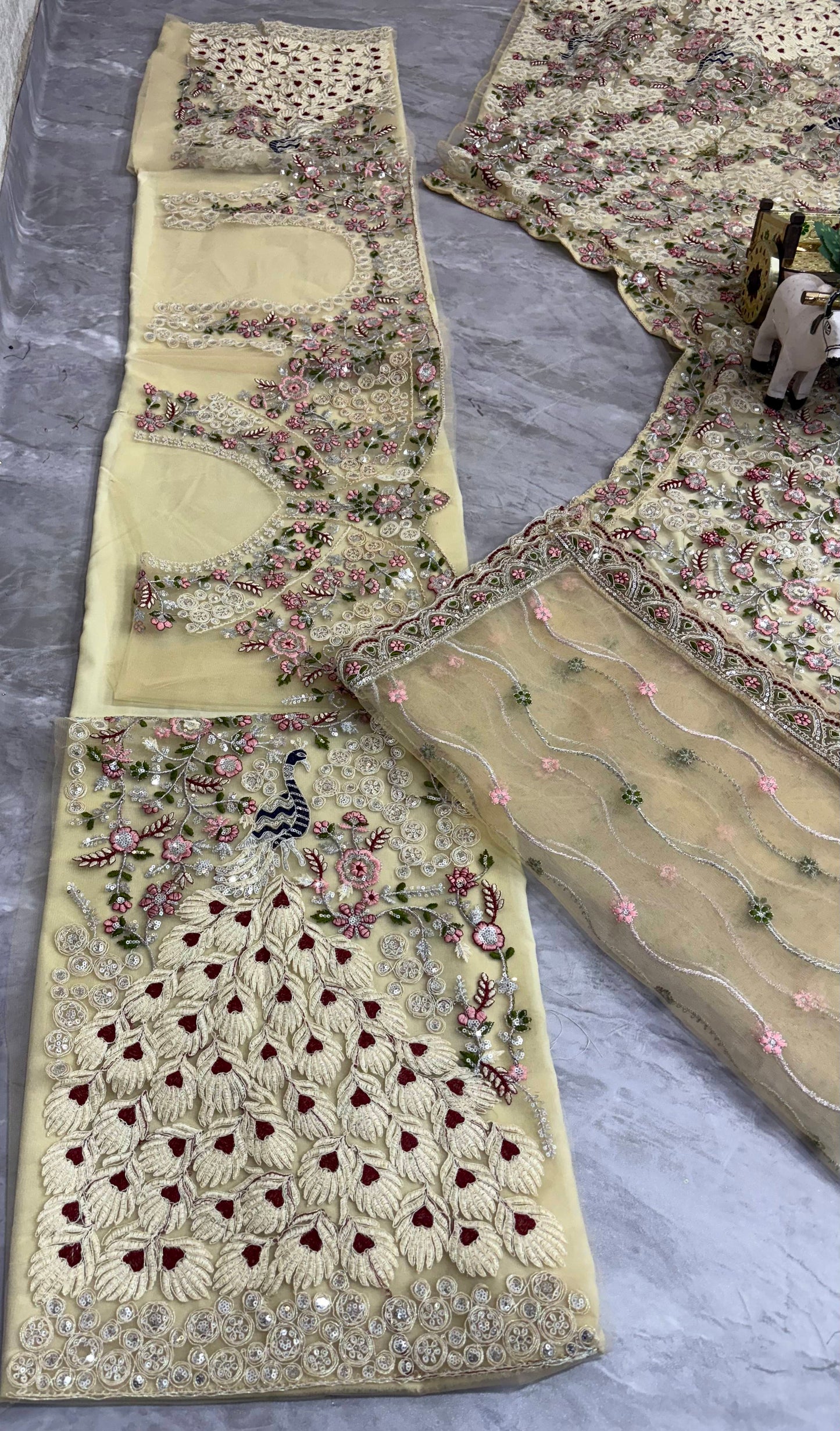 Skin Color Soft Net Heavy Codding Work Wedding Lehenga Choli