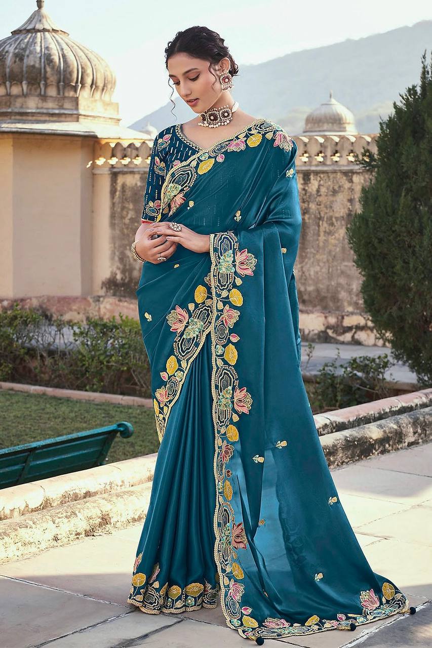 Unique Pure Jimmi Chu Silk Heavy Border Work Saree Blouse