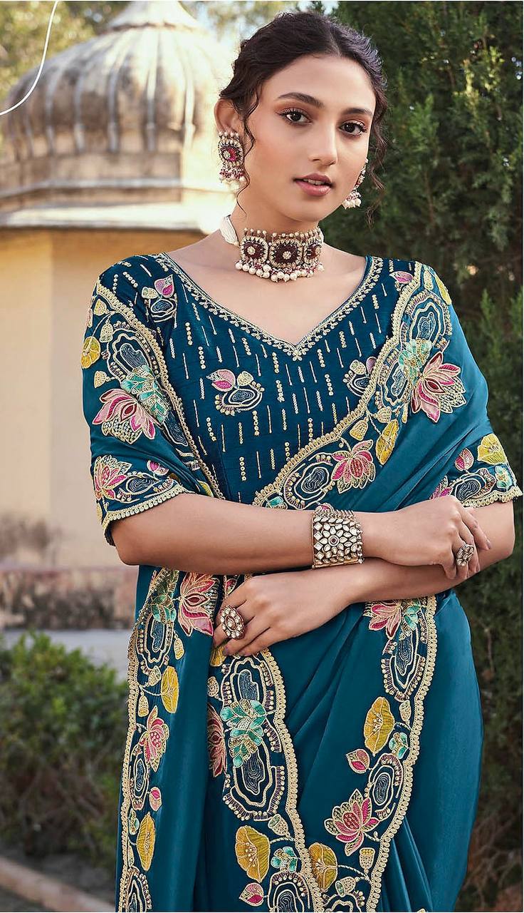 Unique Pure Jimmi Chu Silk Heavy Border Work Saree Blouse
