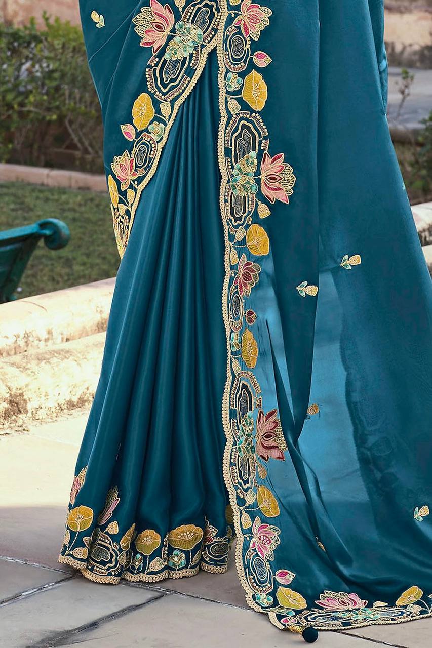 Unique Pure Jimmi Chu Silk Heavy Border Work Saree Blouse
