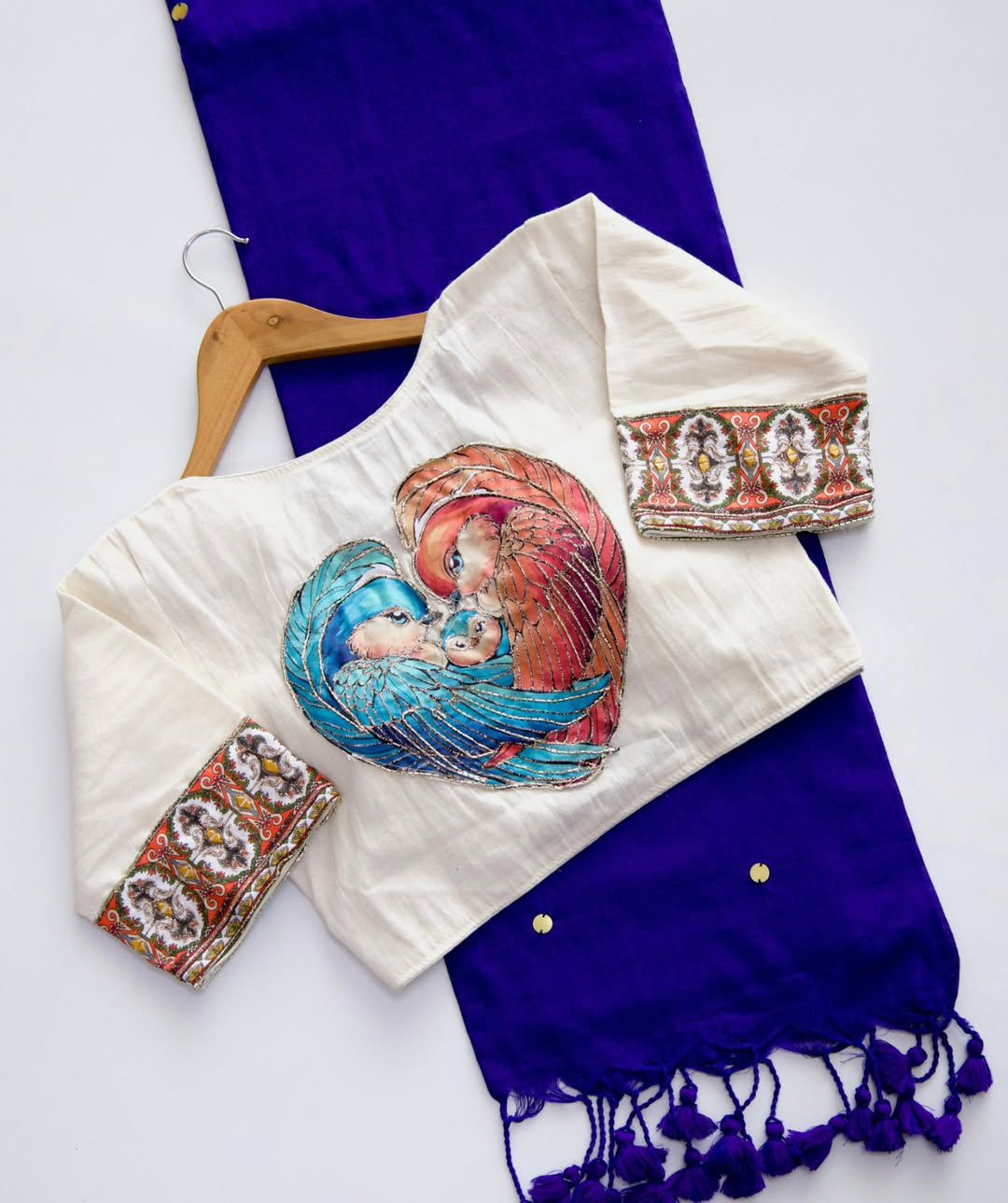 Pure Cotton Saree Wid Stiched Sparrow Heart HandWork Designer Blouse