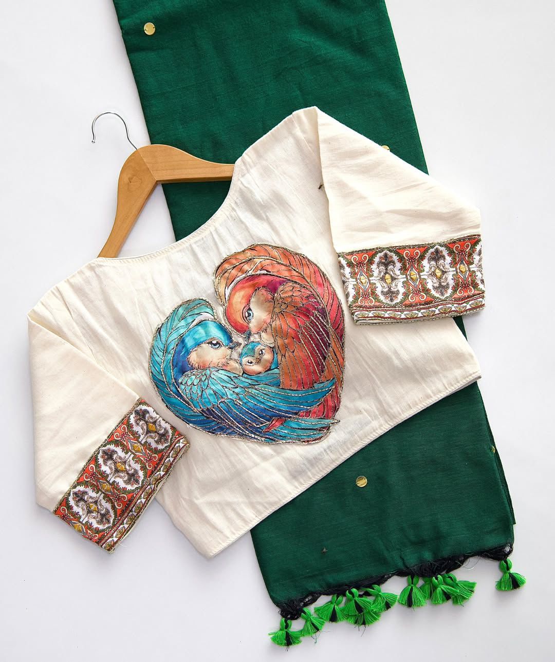 Pure Cotton Saree Wid Stiched Sparrow Heart HandWork Designer Blouse