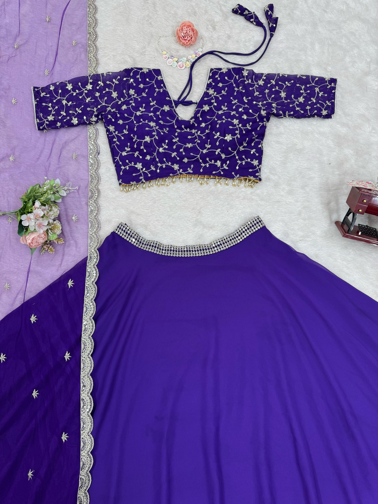 Purple Georgette Semi Stiched Lehenga Choli