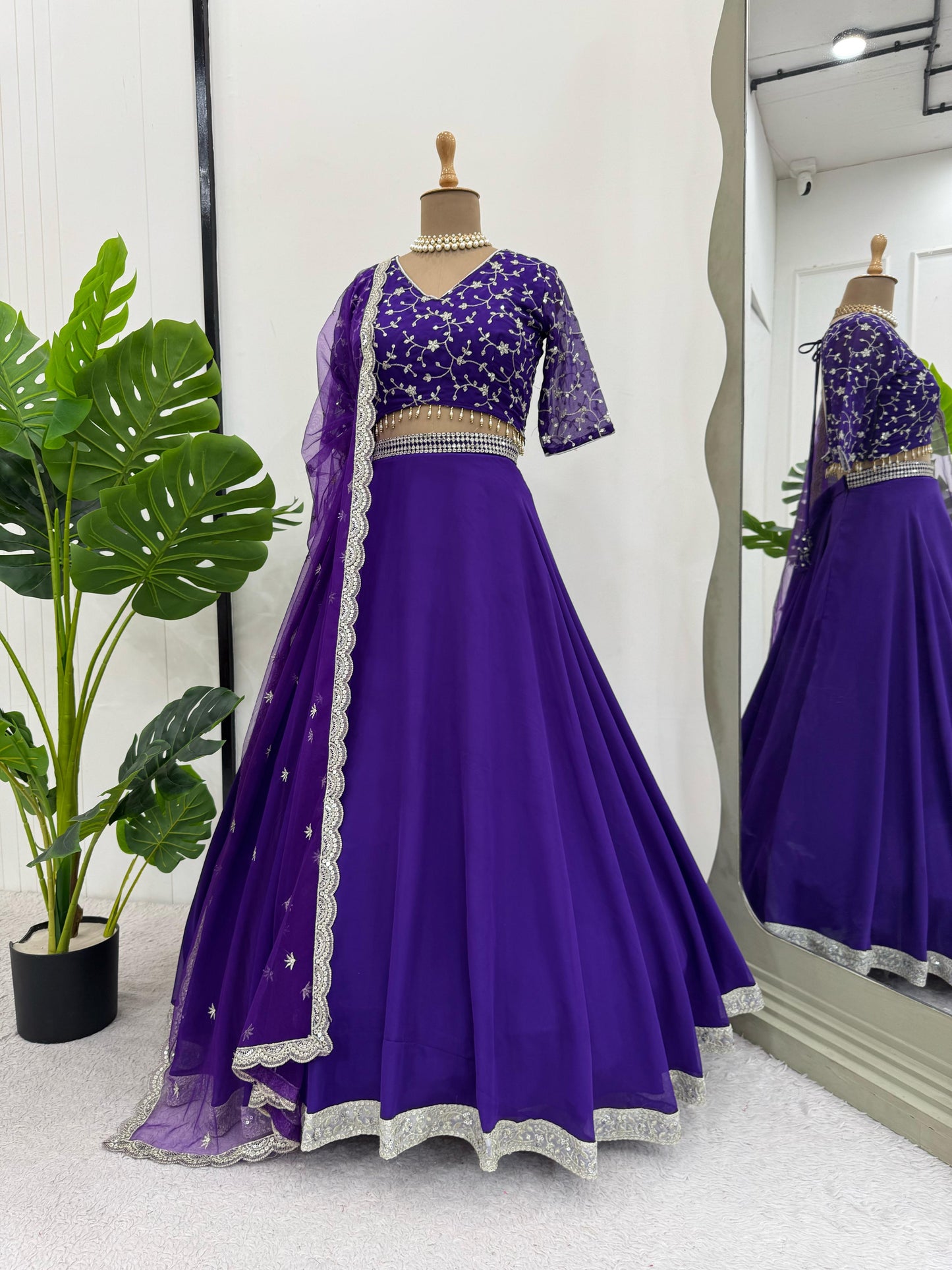 Purple Georgette Semi Stiched Lehenga Choli