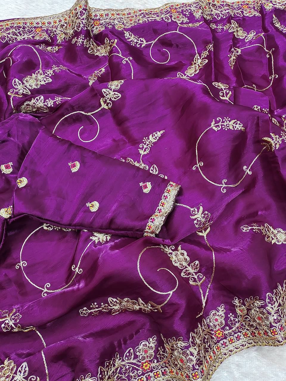 Purple Jimmi Chu Silk Embroidered Saree Blouse