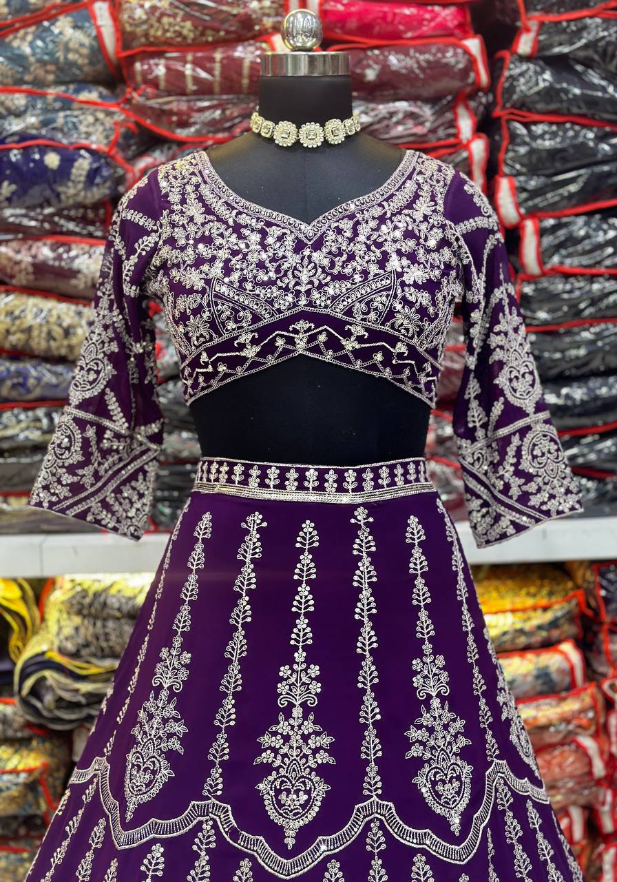Purple Color Heavy Embroidered Work Lehenga Choli