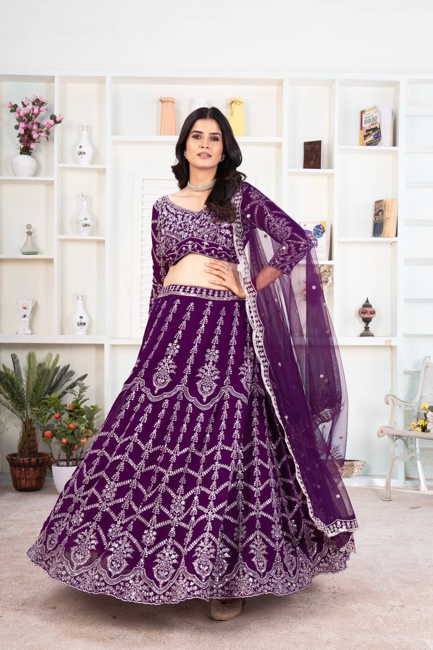 Purple Color Heavy Embroidered Work Lehenga Choli