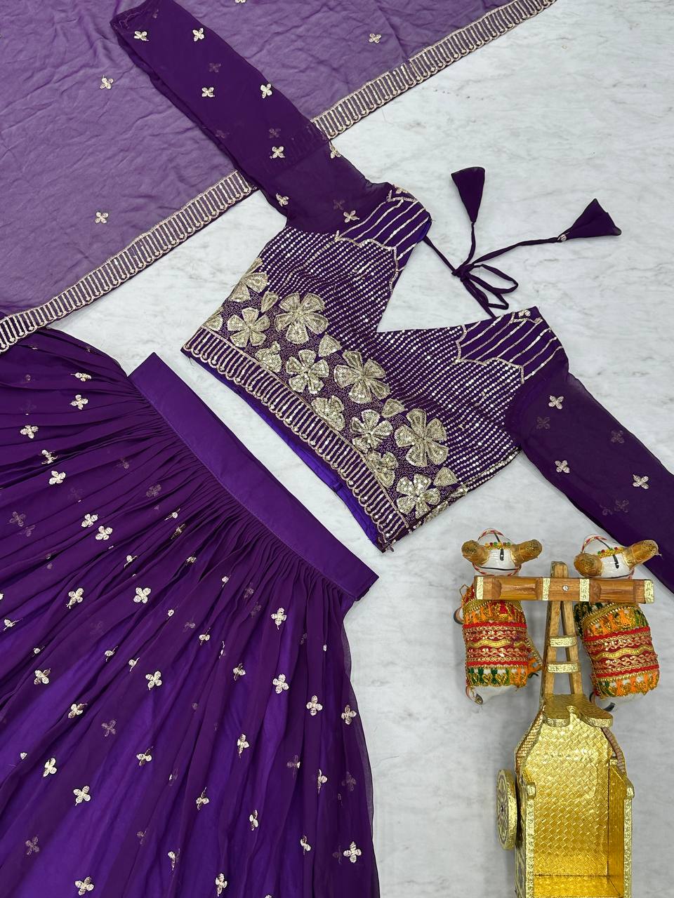 Purple Color Georgette Sequence Lehenga With Stitched Choli