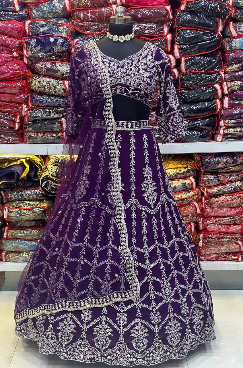 Purple Color Heavy Embroidered Work Lehenga Choli