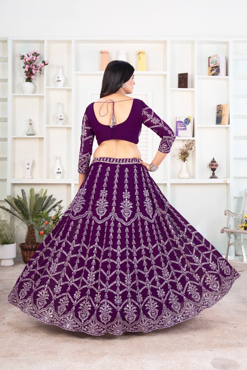 Purple Color Heavy Embroidered Work Lehenga Choli