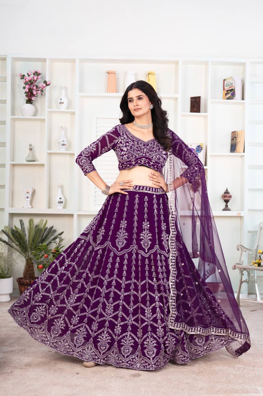 Purple Color Heavy Embroidered Work Lehenga Choli